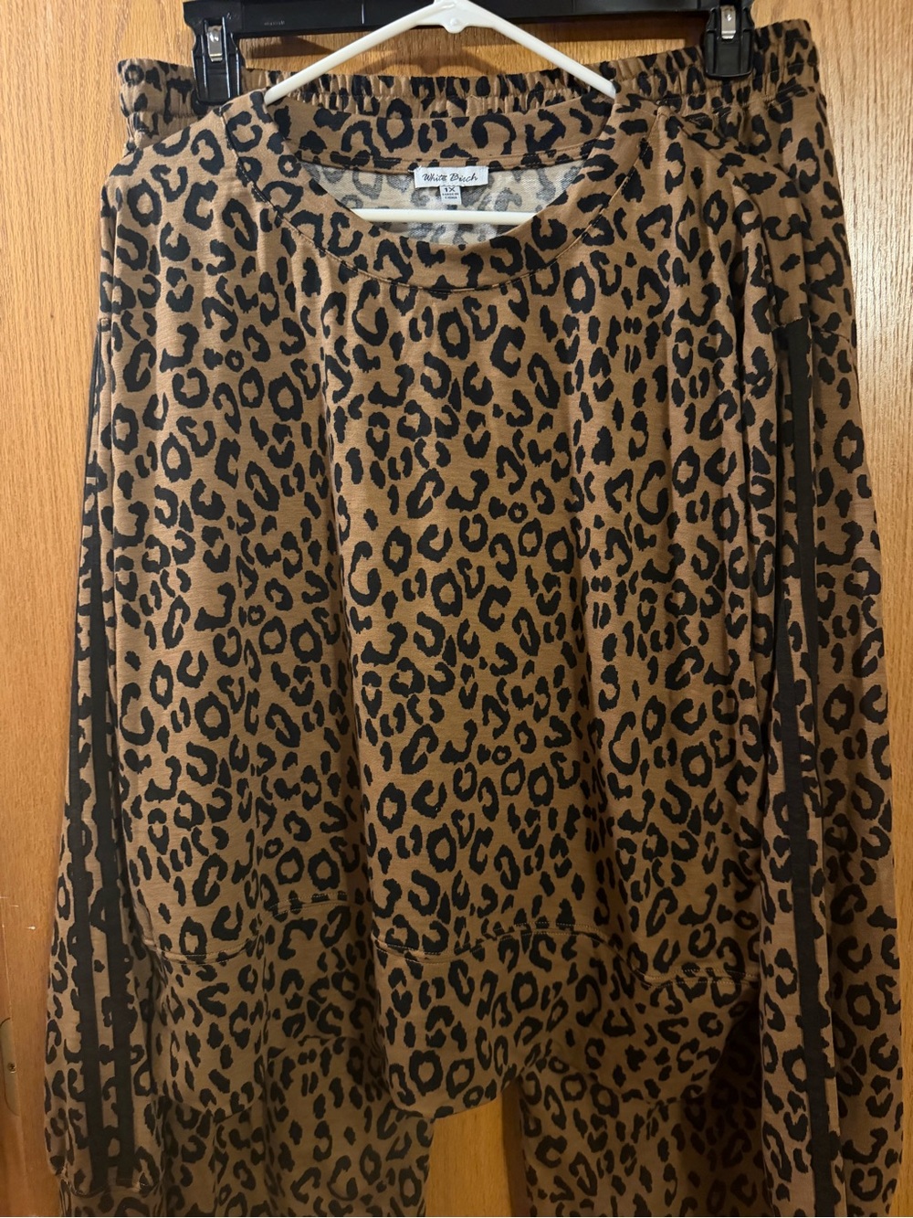 White Birch Leopard Print Top and Drawstring Jogger Pant Set - Brown Black